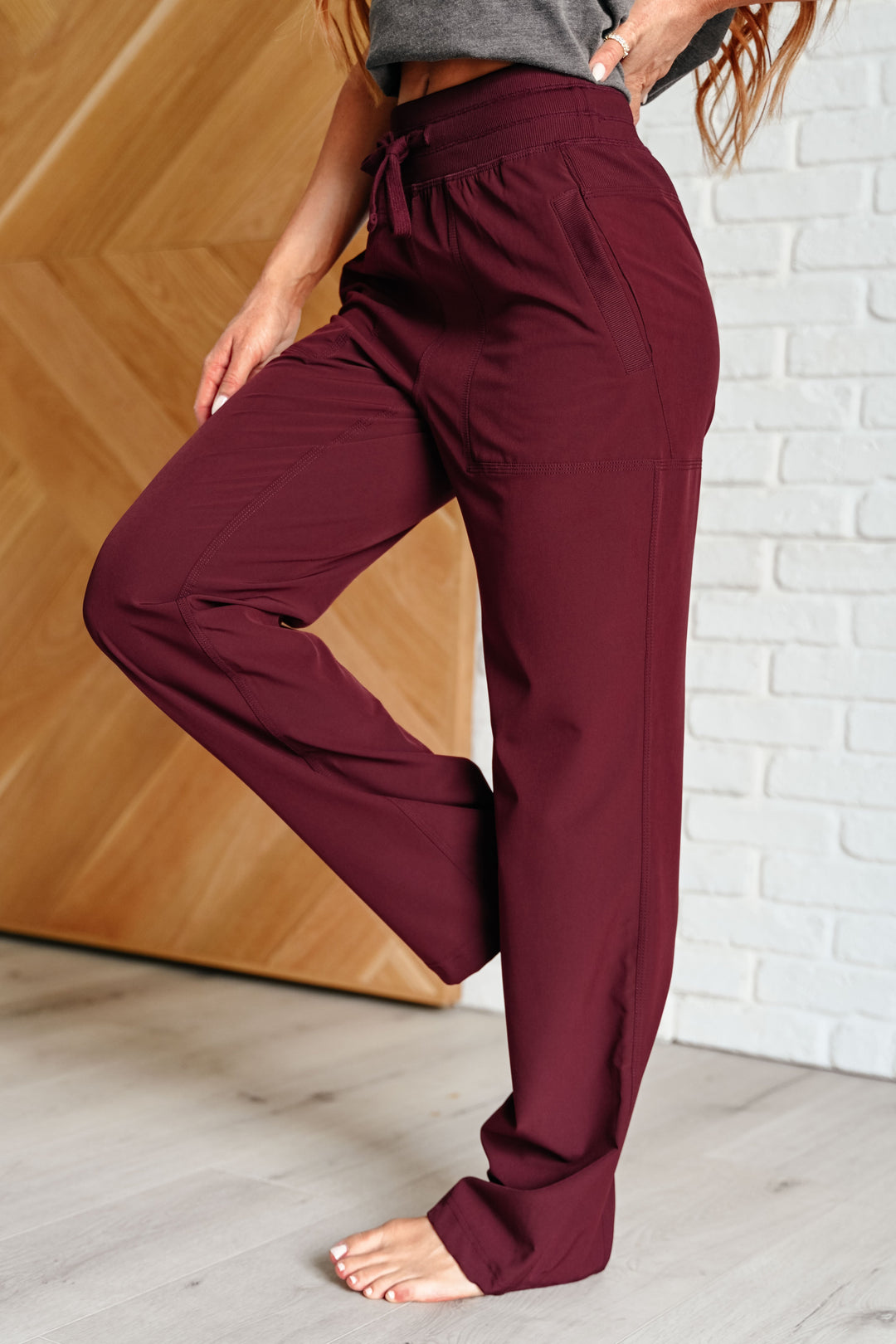 Rae Mode Runner's High Drawstring Joggers in Red Merlot-Athleisure-Ave Shops-[option4]-[option5]-[option6]-[option7]-[option8]-Shop-Boutique-Clothing-for-Women-Online