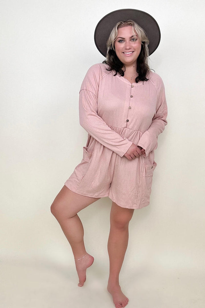 Heyson Comfy Knit Button-Down Long Sleeve Romper-Rompers-Kiwidrop-[option4]-[option5]-[option6]-[option7]-[option8]-Shop-Boutique-Clothing-for-Women-Online