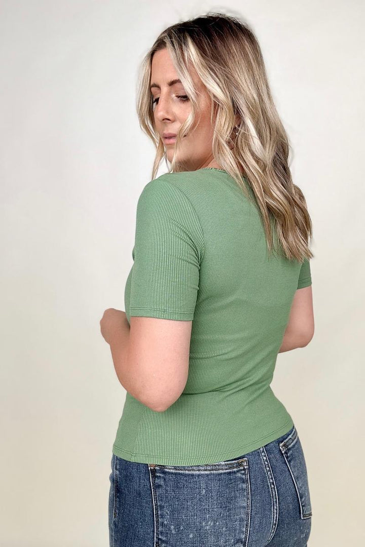 New Colors! - Fawnfit Basic Ribbed Fitted Tee with Built In Bra-T-shirts-Kiwidrop-[option4]-[option5]-[option6]-[option7]-[option8]-Shop-Boutique-Clothing-for-Women-Online