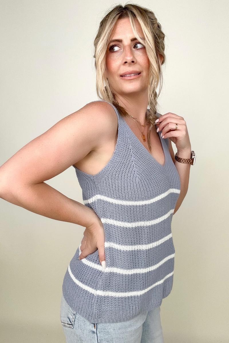 Gilli Sleeveless V-Neck Striped Sweater Top-Tops-Kiwidrop-[option4]-[option5]-[option6]-[option7]-[option8]-Shop-Boutique-Clothing-for-Women-Online