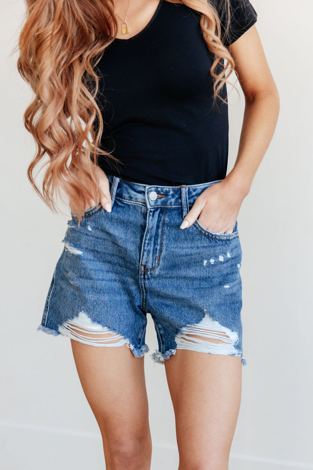 Judy Blue Samantha High Rise Rigid Magic Distressed Cutoff Shorts-Womens-Ave Shops-[option4]-[option5]-[option6]-[option7]-[option8]-Shop-Boutique-Clothing-for-Women-Online