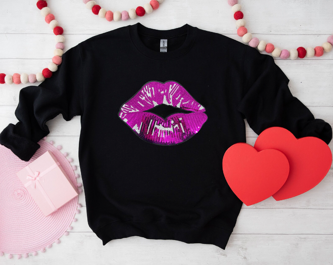 Sequins Patches LIPS 💋(BLACK)-Graphic Tee-Exclusive Thredz-[option4]-[option5]-[option6]-[option7]-[option8]-Shop-Boutique-Clothing-for-Women-Online