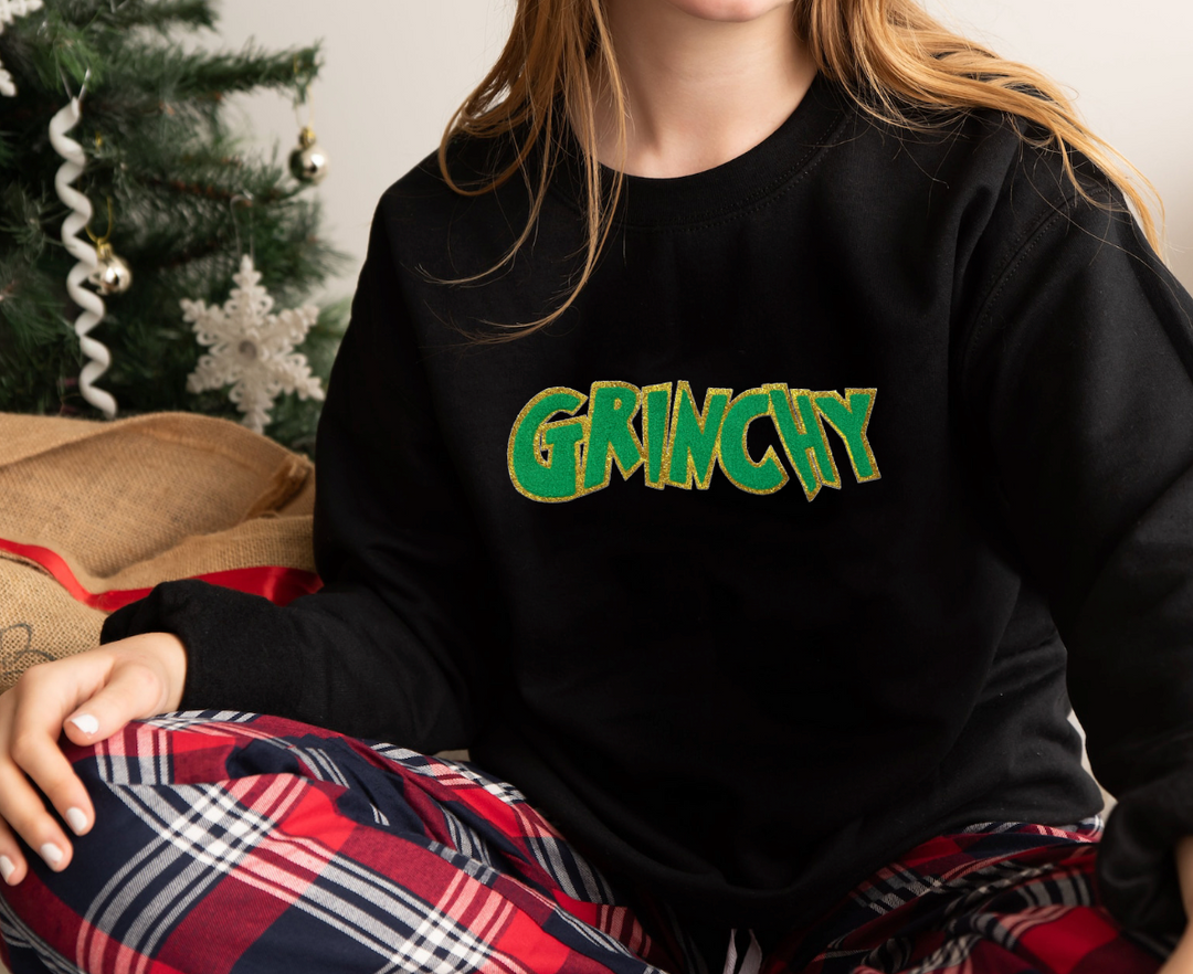 GR🎄NCHY GLITTER chenille PATCHES BLACK-Graphic Tee-Exclusive Thredz-[option4]-[option5]-[option6]-[option7]-[option8]-Shop-Boutique-Clothing-for-Women-Online