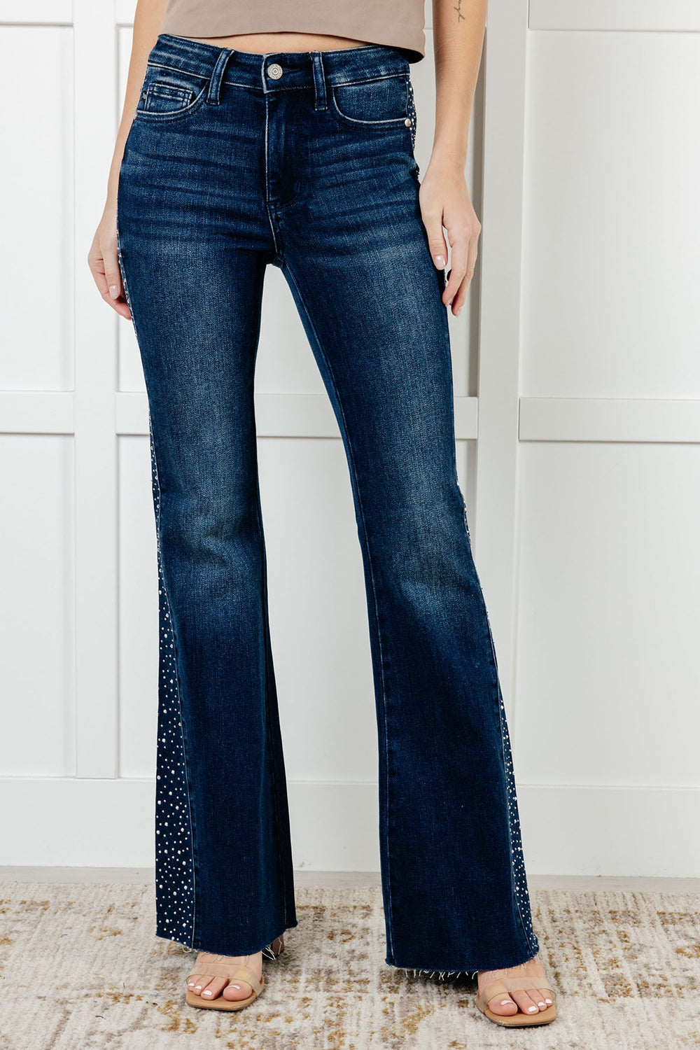 Judy Blue Shannon Mid Rise Rhinestone Detail Flare Jeans-Womens-Ave Shops-[option4]-[option5]-[option6]-[option7]-[option8]-Shop-Boutique-Clothing-for-Women-Online