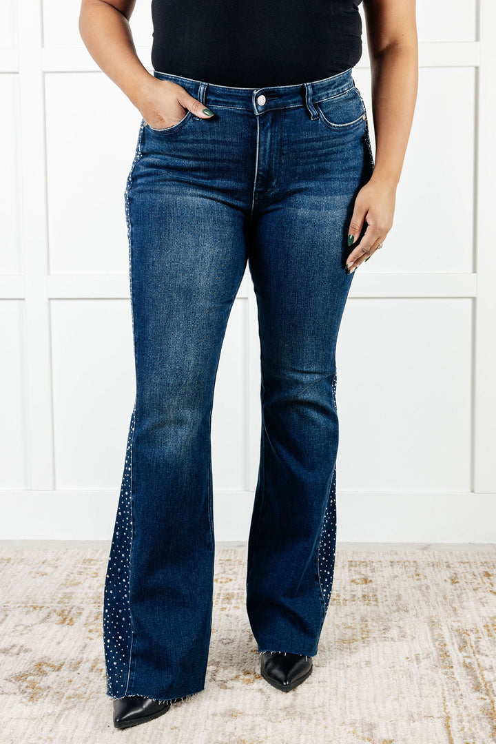 Judy Blue Shannon Mid Rise Rhinestone Detail Flare Jeans-Womens-Ave Shops-[option4]-[option5]-[option6]-[option7]-[option8]-Shop-Boutique-Clothing-for-Women-Online