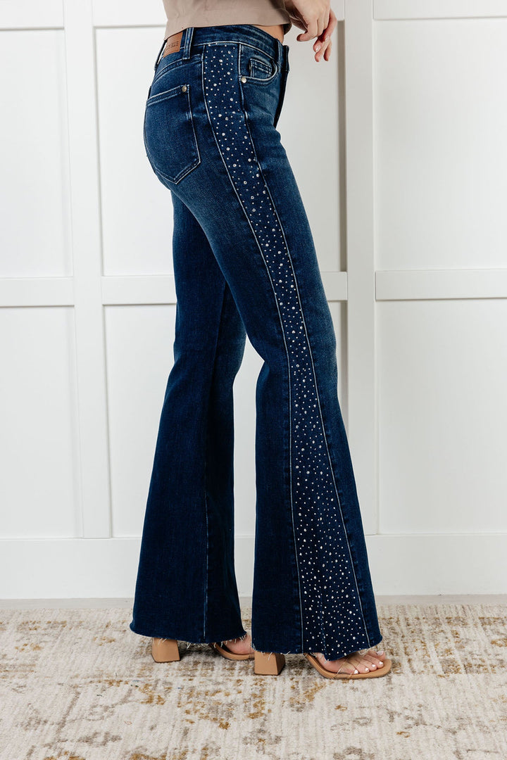 Judy Blue Shannon Mid Rise Rhinestone Detail Flare Jeans-Womens-Ave Shops-[option4]-[option5]-[option6]-[option7]-[option8]-Shop-Boutique-Clothing-for-Women-Online