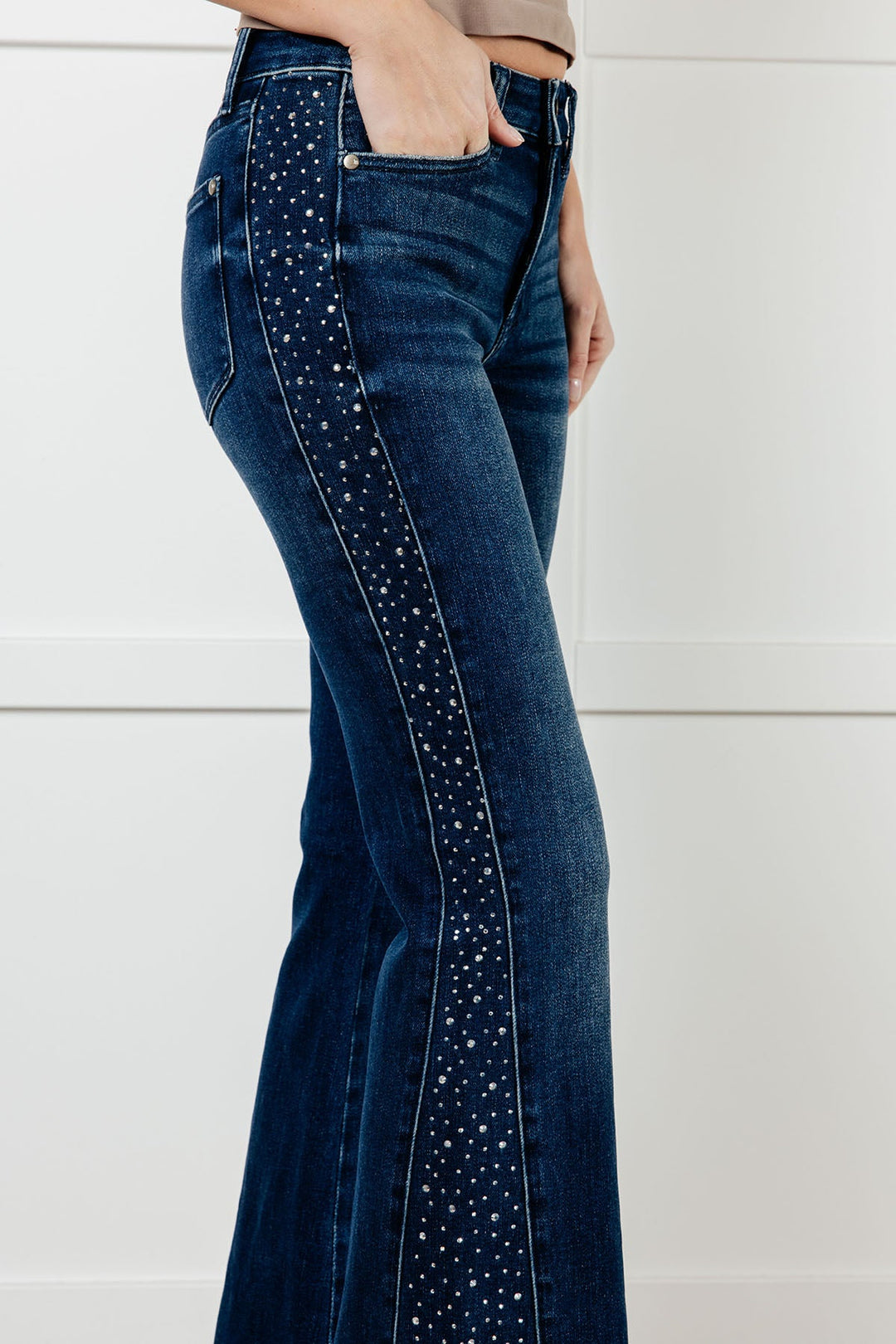 Judy Blue Shannon Mid Rise Rhinestone Detail Flare Jeans-Womens-Ave Shops-[option4]-[option5]-[option6]-[option7]-[option8]-Shop-Boutique-Clothing-for-Women-Online