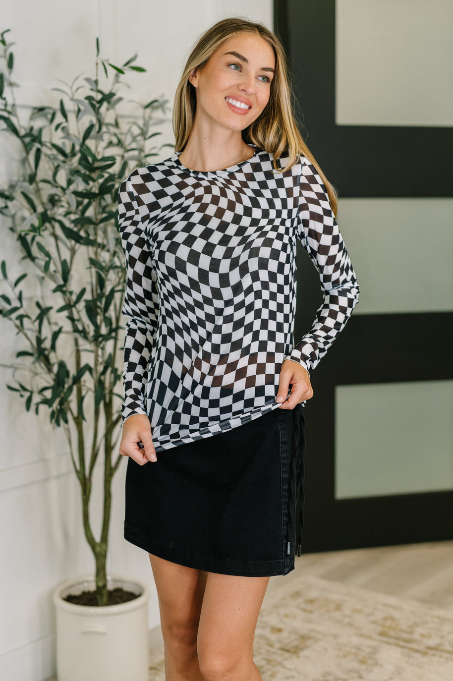 PREORDER: Sheer Long Sleeve Checkered Layering Top in Three Colors-Womens-Ave Shops-[option4]-[option5]-[option6]-[option7]-[option8]-Shop-Boutique-Clothing-for-Women-Online