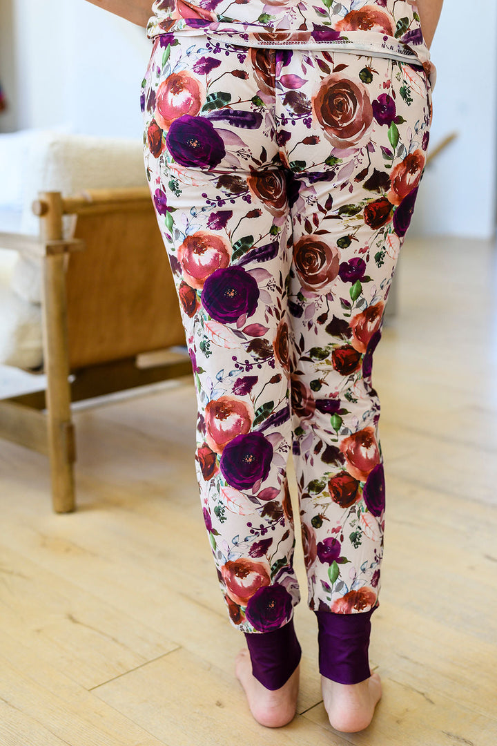 Shirley & Stone Short Sleeve Jogger Pajama Set - Plum Flora-Preorder Shirley&amp;Stone-Shirley & Stone-[option4]-[option5]-[option6]-[option7]-[option8]-Shop-Boutique-Clothing-for-Women-Online