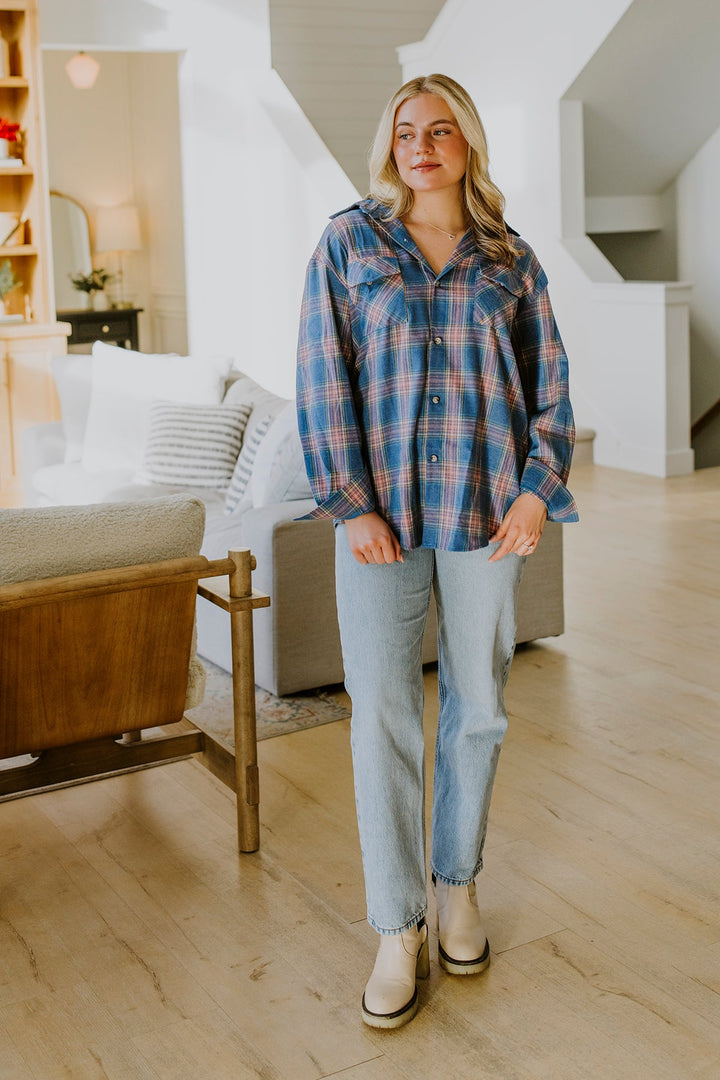 Shirley & Stone Tammy Flannel Shirt - Blue Plaid-Fall/Winter-Shirley & Stone-[option4]-[option5]-[option6]-[option7]-[option8]-Shop-Boutique-Clothing-for-Women-Online