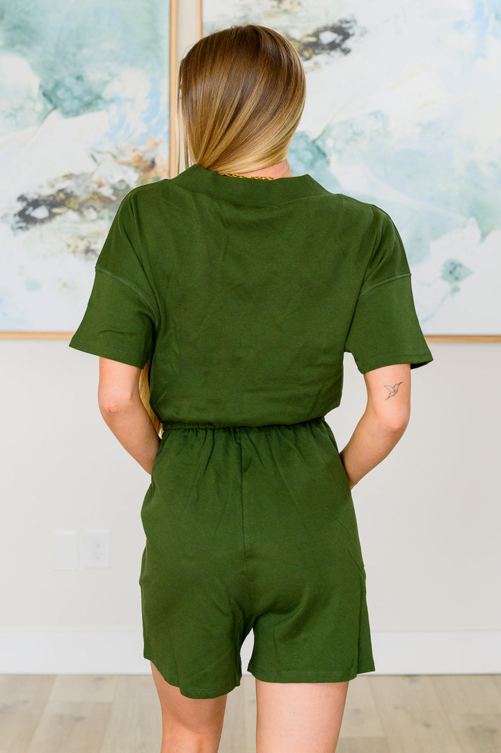 Short Sleeve V-Neck Romper in Army Green-Jumpsuits & Rompers-Ave Shops-[option4]-[option5]-[option6]-[option7]-[option8]-Shop-Boutique-Clothing-for-Women-Online