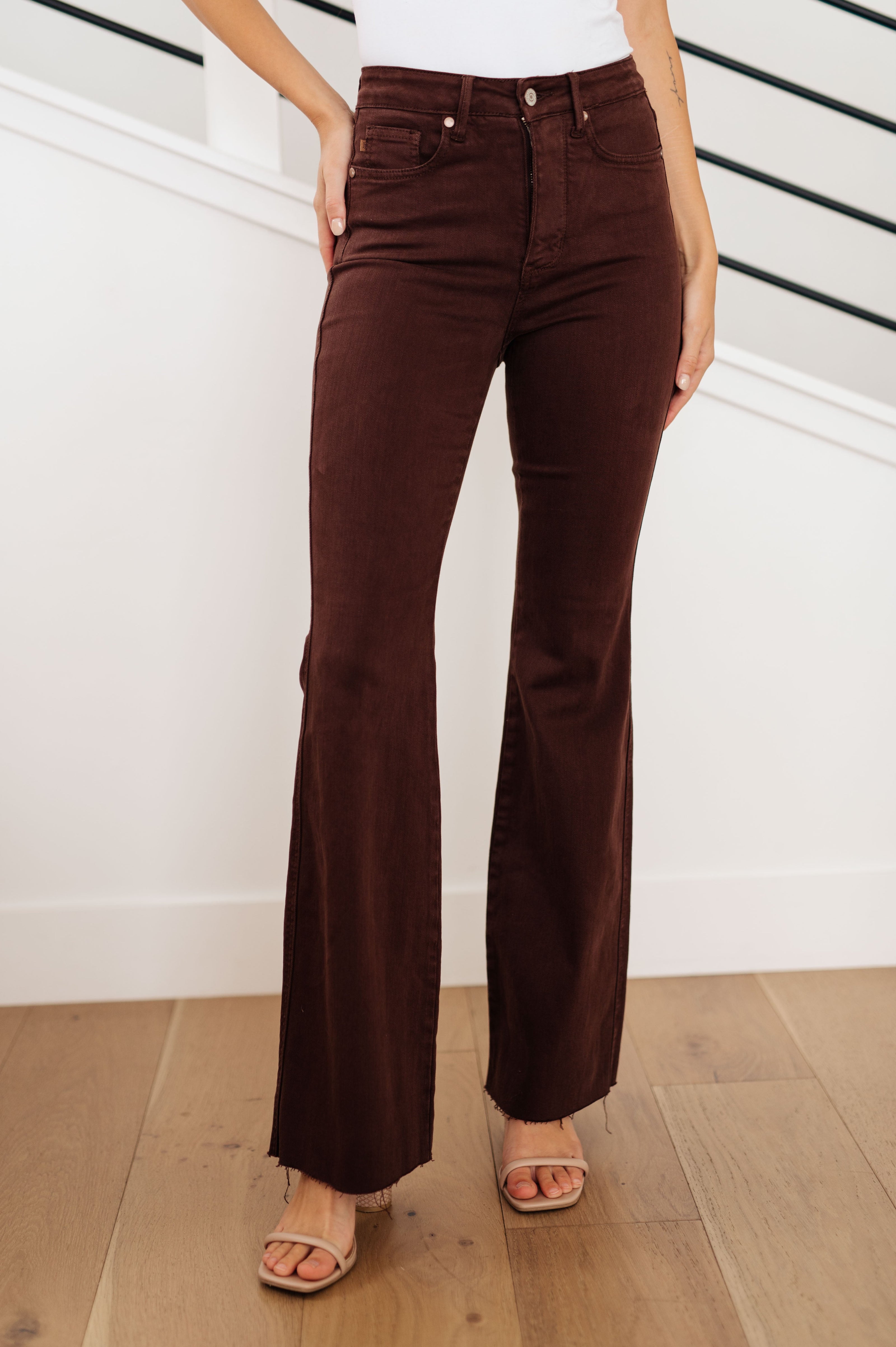 Judy Blue Sienna High Rise Control Top Flare Jeans in Espresso-Denim-Ave Shops-[option4]-[option5]-[option6]-[option7]-[option8]-Shop-Boutique-Clothing-for-Women-Online