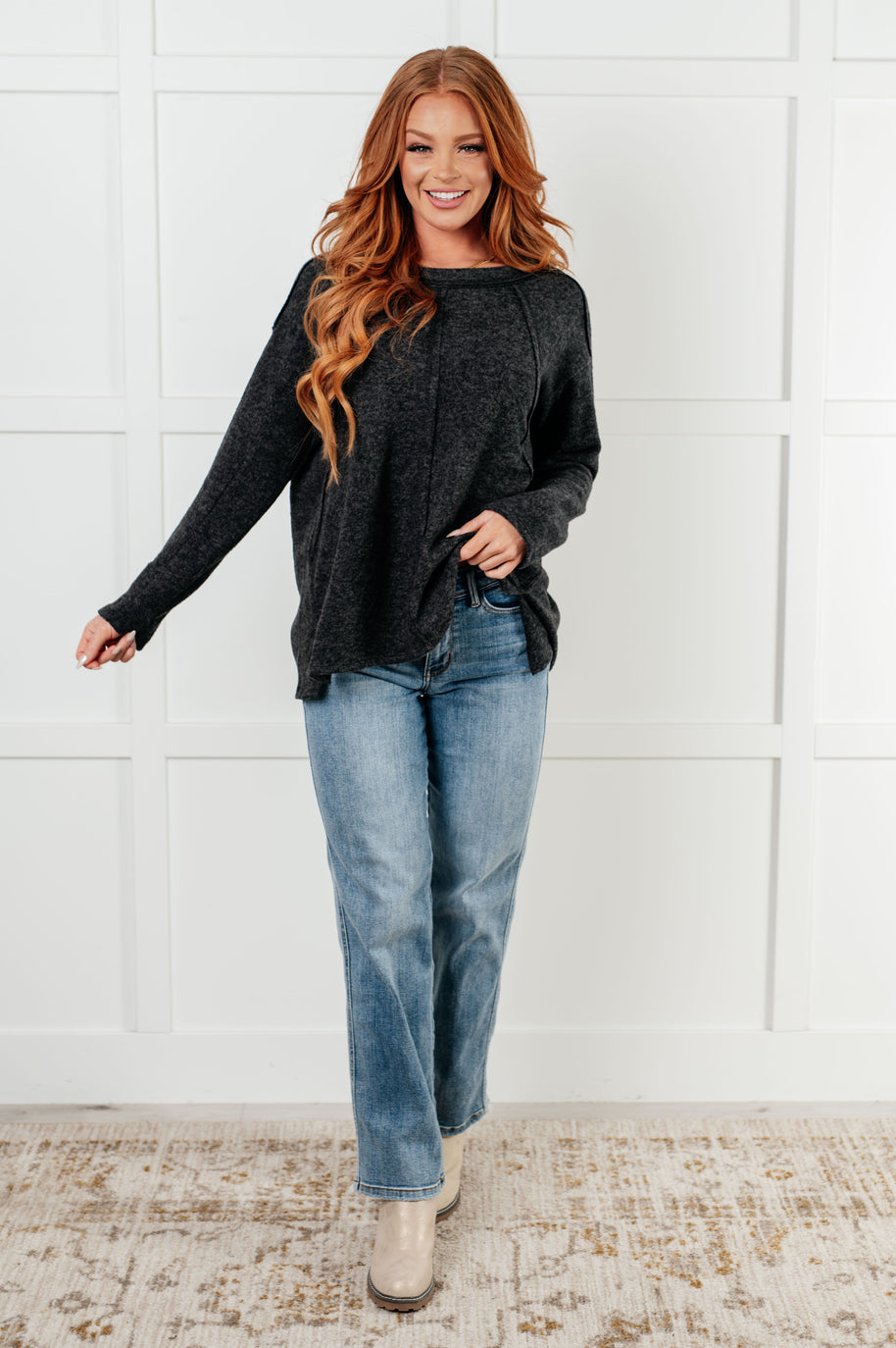Zenana Simple Silhouette Brushed Hacci Sweater in Black-Tops-Ave Shops-[option4]-[option5]-[option6]-[option7]-[option8]-Shop-Boutique-Clothing-for-Women-Online