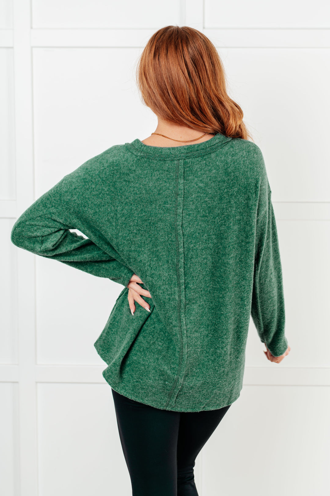 Zenana Simple Silhouette Brushed Hacci Sweater in Dark Green-Tops-Ave Shops-[option4]-[option5]-[option6]-[option7]-[option8]-Shop-Boutique-Clothing-for-Women-Online