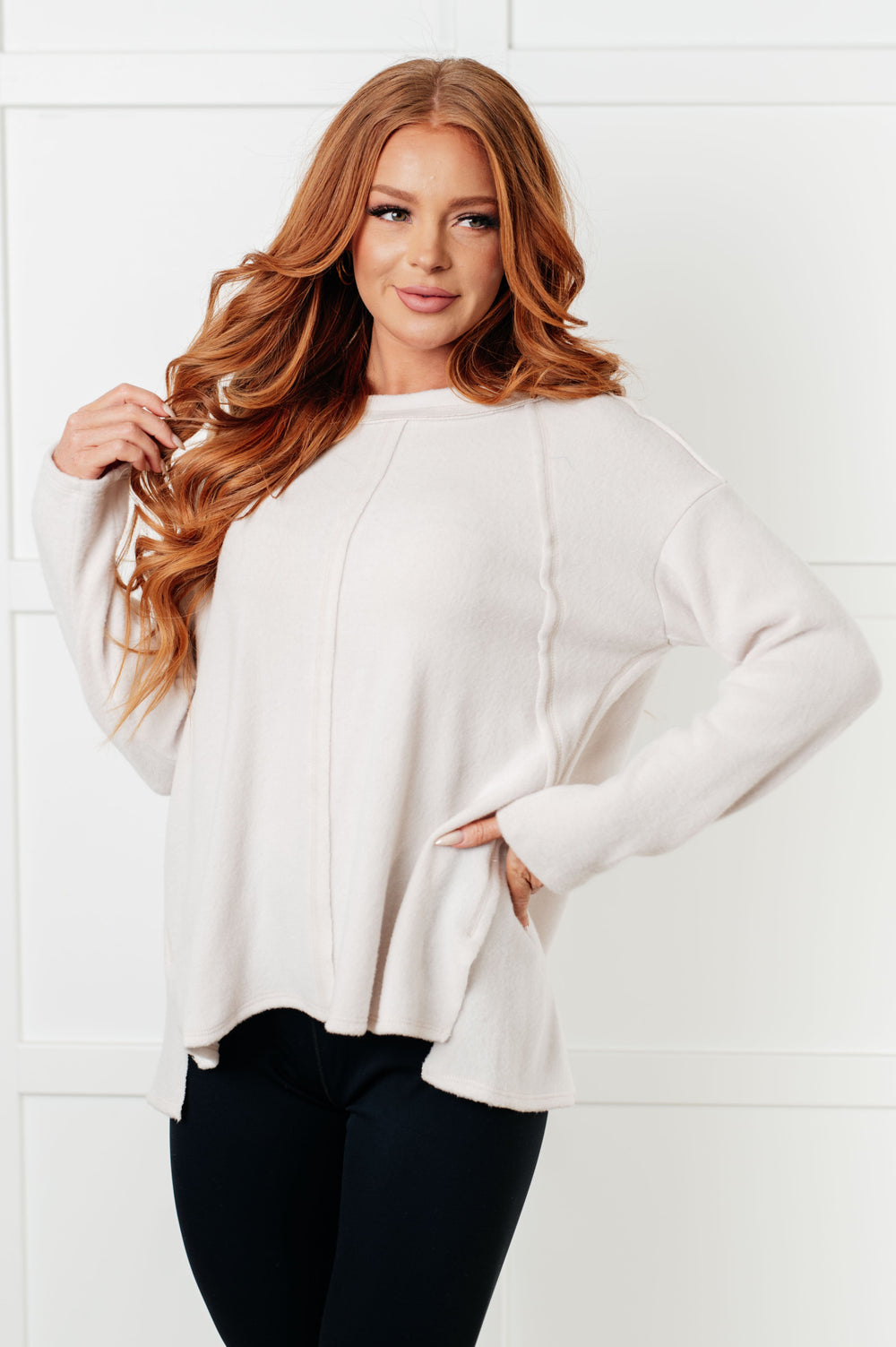 Zenana Simple Silhouette Brushed Hacci Sweater in Sand Beige-Tops-Ave Shops-[option4]-[option5]-[option6]-[option7]-[option8]-Shop-Boutique-Clothing-for-Women-Online