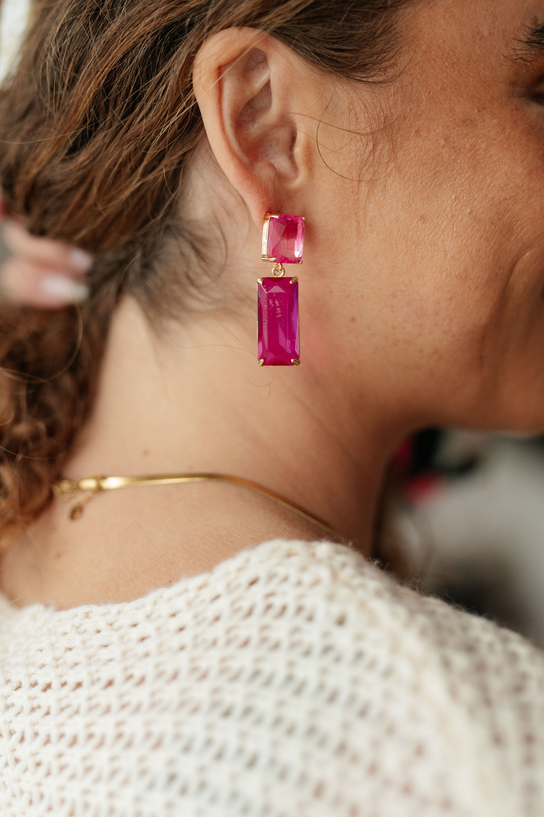 Sparkly Spirit Rectangle Crystal Earrings in Pink-Accessories-Ave Shops-OS-[option4]-[option5]-[option6]-[option7]-[option8]-Shop-Boutique-Clothing-for-Women-Online