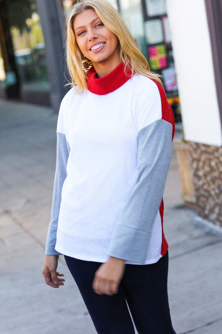 Red/White Hacci Color Block Jacquard Knit Turtleneck-Haptics-[option4]-[option5]-[option6]-[option7]-[option8]-Shop-Boutique-Clothing-for-Women-Online