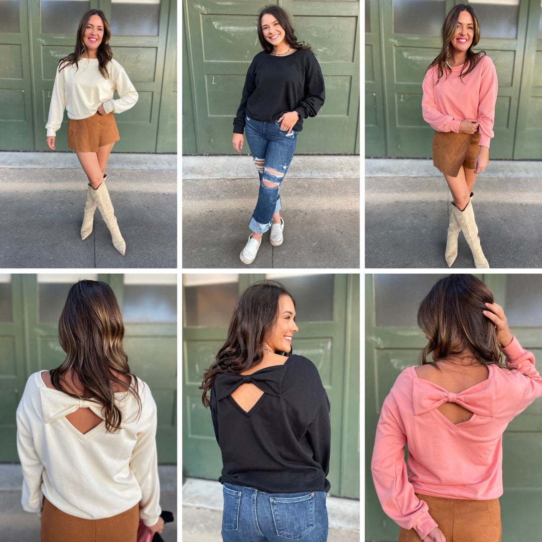 Bow Back Sweatshirt in Three Colors-Womens-Ave Shops-[option4]-[option5]-[option6]-[option7]-[option8]-Shop-Boutique-Clothing-for-Women-Online