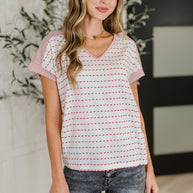 Stitched with Love V-Neck Top in Ivory and Red-Womens-Ave Shops-[option4]-[option5]-[option6]-[option7]-[option8]-Shop-Boutique-Clothing-for-Women-Online