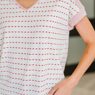 Stitched with Love V-Neck Top in Ivory and Red-Womens-Ave Shops-[option4]-[option5]-[option6]-[option7]-[option8]-Shop-Boutique-Clothing-for-Women-Online