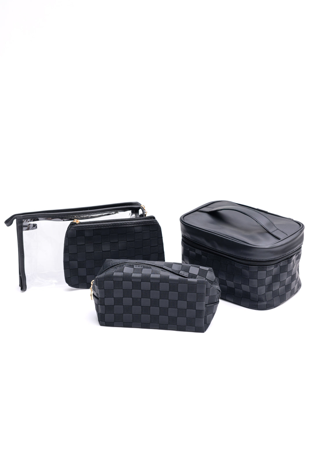 Subtly Checked Cosmetic Bags set of 4 in Black-Accessories-Ave Shops-[option4]-[option5]-[option6]-[option7]-[option8]-Shop-Boutique-Clothing-for-Women-Online