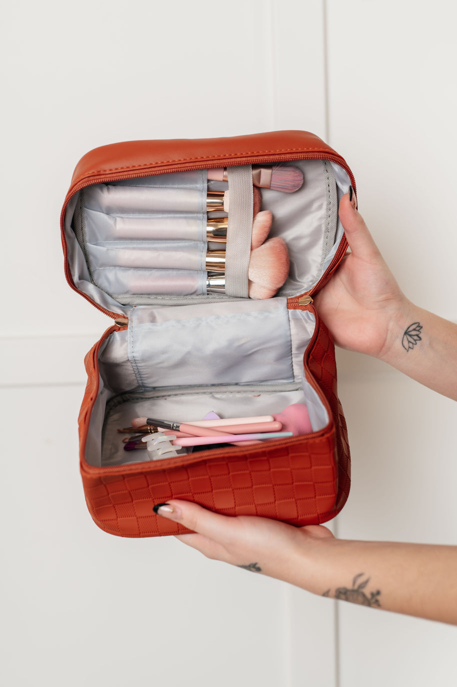 Subtly Checked Cosmetic Bags set of 4 in Brown-Accessories-Ave Shops-[option4]-[option5]-[option6]-[option7]-[option8]-Shop-Boutique-Clothing-for-Women-Online