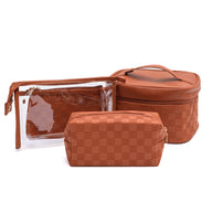 Subtly Checked Cosmetic Bags set of 4 in Brown-Accessories-Ave Shops-[option4]-[option5]-[option6]-[option7]-[option8]-Shop-Boutique-Clothing-for-Women-Online