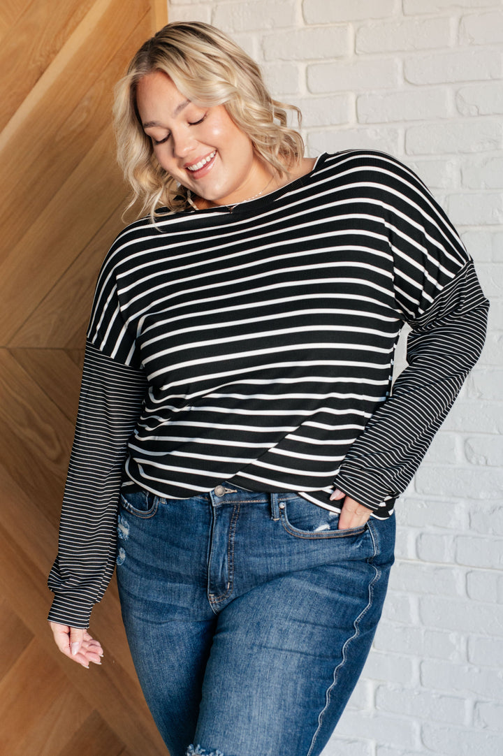 Super Clever Patchwork Striped Top in Black-Tops-Ave Shops-[option4]-[option5]-[option6]-[option7]-[option8]-Shop-Boutique-Clothing-for-Women-Online