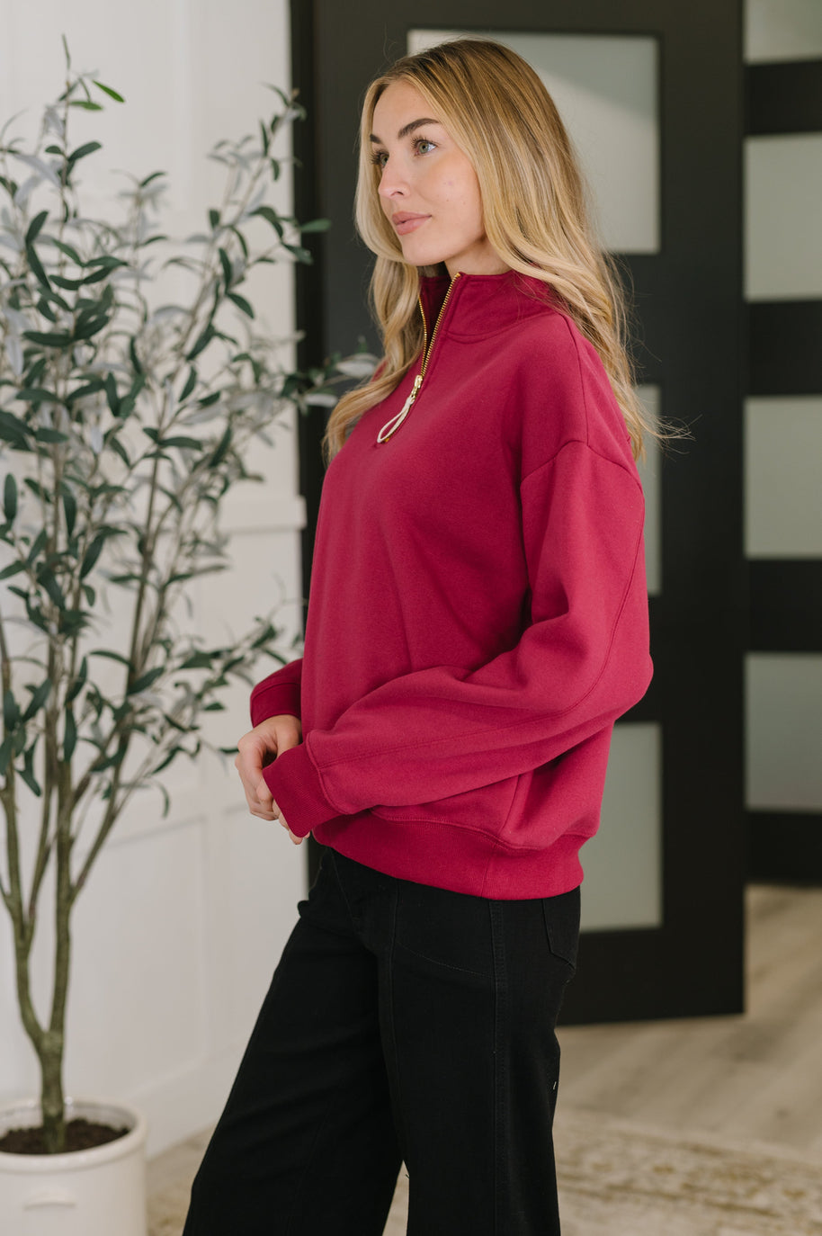 Sweater Weather Half Zip High Neck Pullover in Cabernet-Womens-Ave Shops-[option4]-[option5]-[option6]-[option7]-[option8]-Shop-Boutique-Clothing-for-Women-Online