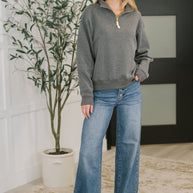 Sweater Weather Half Zip High Neck Pullover in Charcoal-Womens-Ave Shops-[option4]-[option5]-[option6]-[option7]-[option8]-Shop-Boutique-Clothing-for-Women-Online