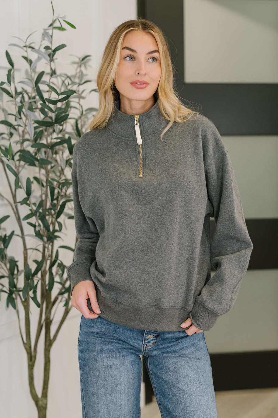 Sweater Weather Half Zip High Neck Pullover in Charcoal-Womens-Ave Shops-[option4]-[option5]-[option6]-[option7]-[option8]-Shop-Boutique-Clothing-for-Women-Online