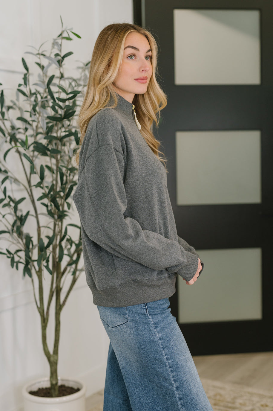 Sweater Weather Half Zip High Neck Pullover in Charcoal-Womens-Ave Shops-[option4]-[option5]-[option6]-[option7]-[option8]-Shop-Boutique-Clothing-for-Women-Online