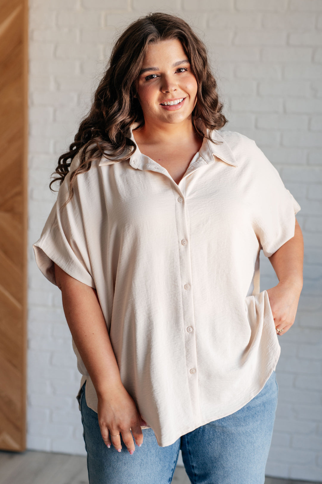 Sweet Simplicity Button Down Blouse in Oatmeal-Tops-Ave Shops-[option4]-[option5]-[option6]-[option7]-[option8]-Shop-Boutique-Clothing-for-Women-Online