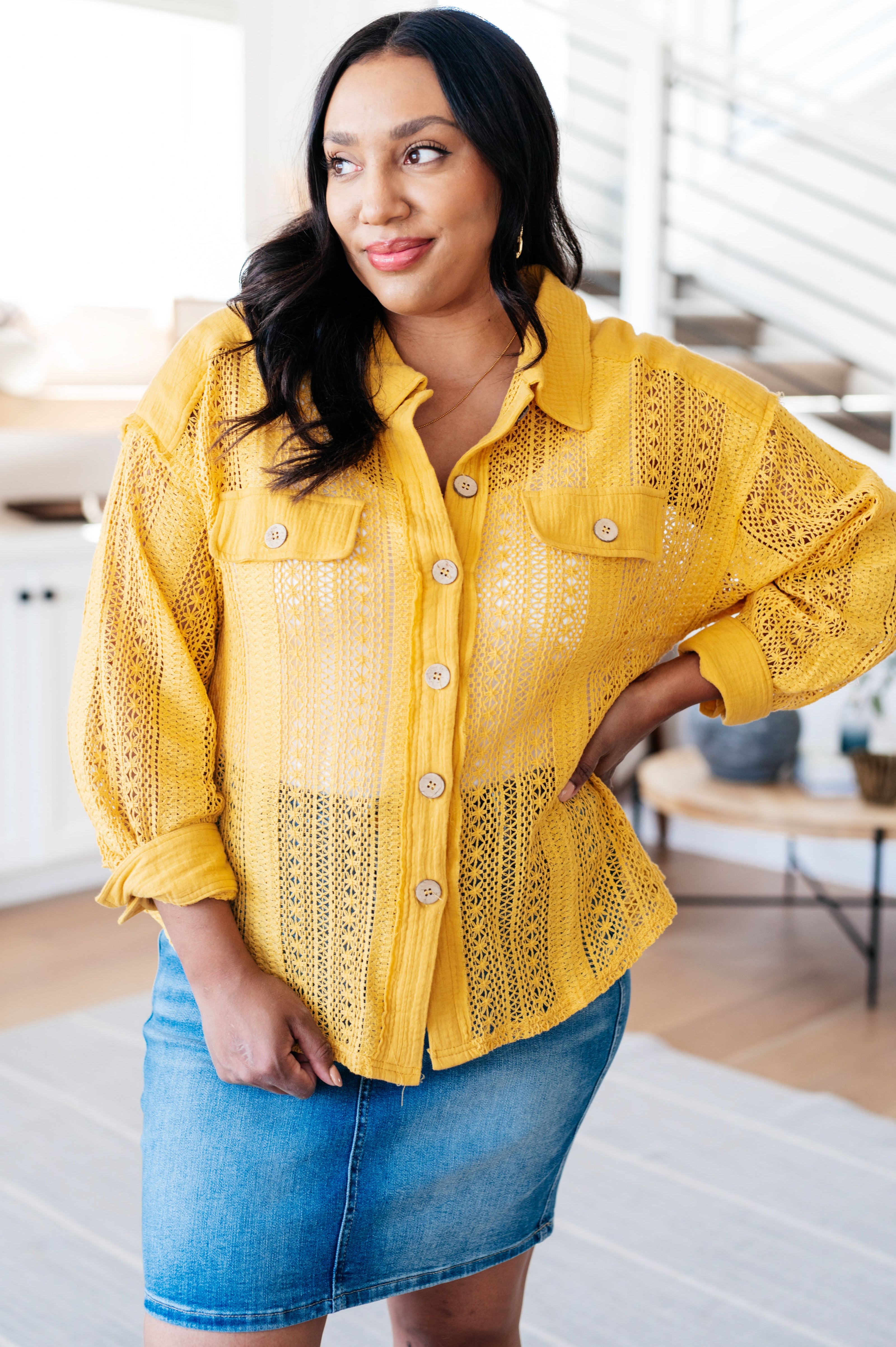 Sweeter Than Nectar Lace Button Down in Honey-Tops-Ave Shops-[option4]-[option5]-[option6]-[option7]-[option8]-Shop-Boutique-Clothing-for-Women-Online