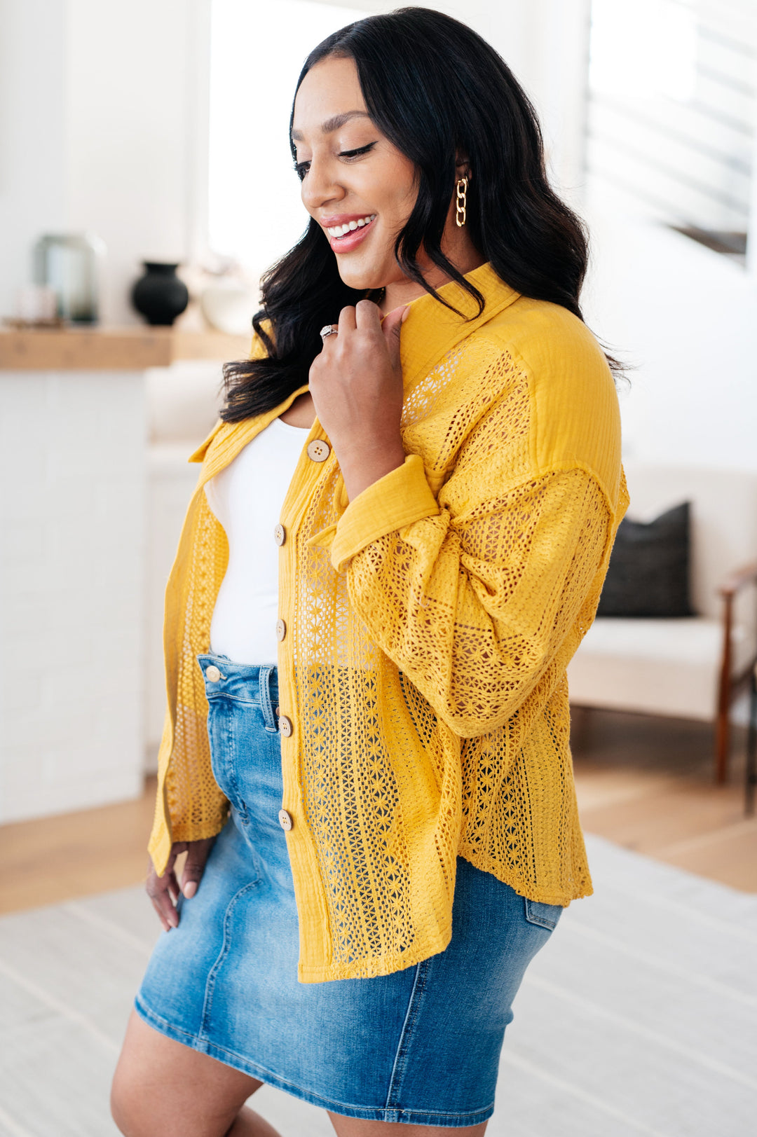 Sweeter Than Nectar Lace Button Down in Honey-Tops-Ave Shops-[option4]-[option5]-[option6]-[option7]-[option8]-Shop-Boutique-Clothing-for-Women-Online