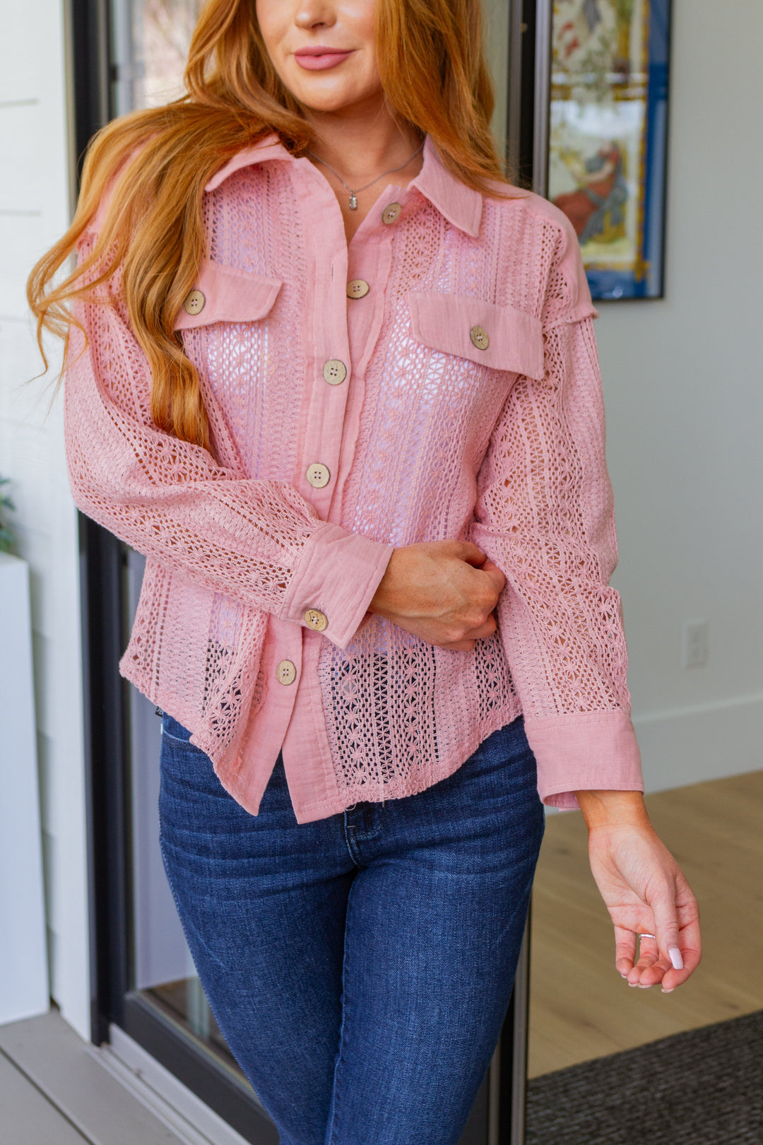 Sweeter Than Nectar Lace Button Down in Rose-Tops-Ave Shops-[option4]-[option5]-[option6]-[option7]-[option8]-Shop-Boutique-Clothing-for-Women-Online