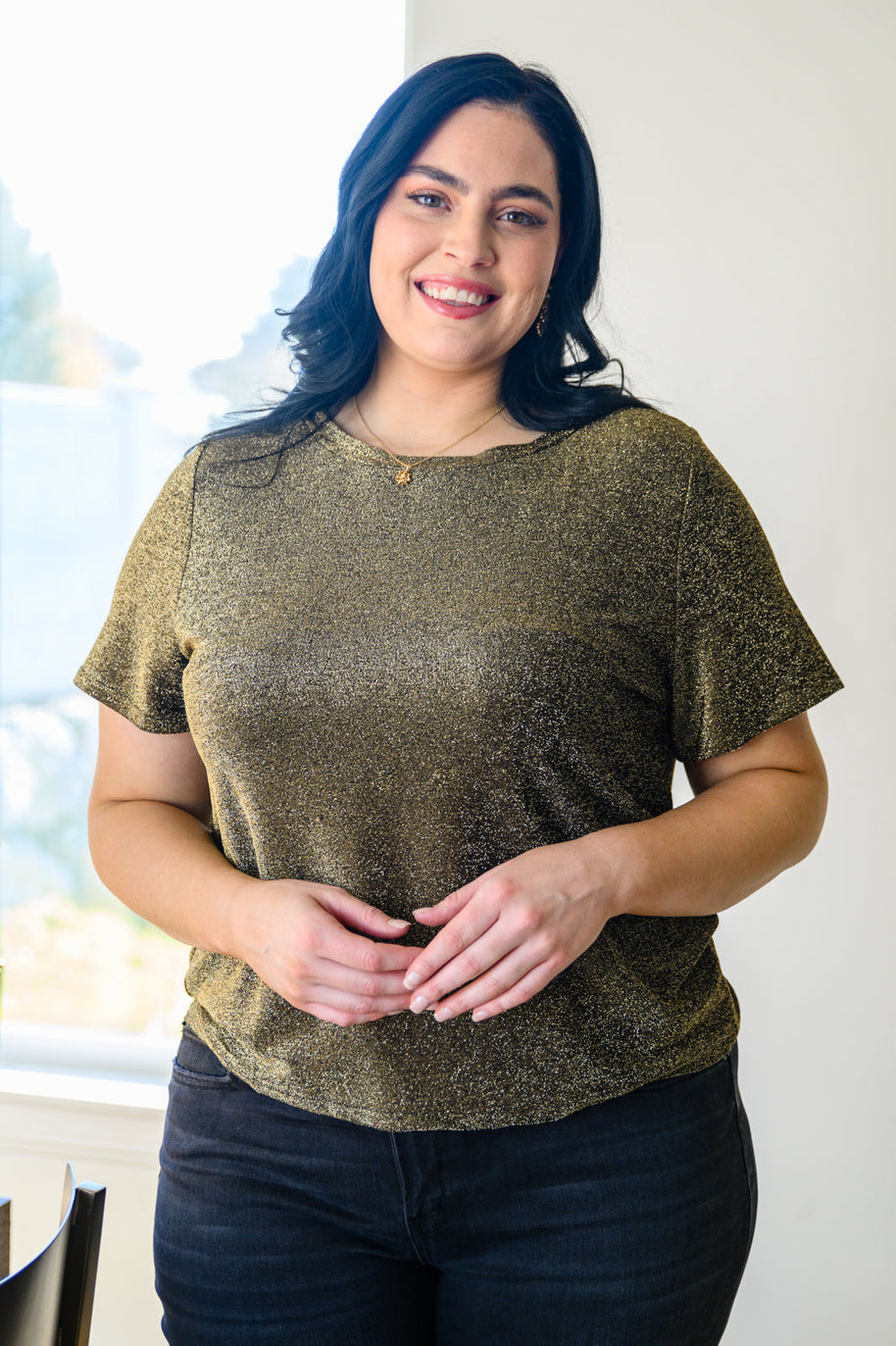 Sweetly Twinkle Short Sleeve Knit Top In Black-Womens-Ave Shops-[option4]-[option5]-[option6]-[option7]-[option8]-Shop-Boutique-Clothing-for-Women-Online