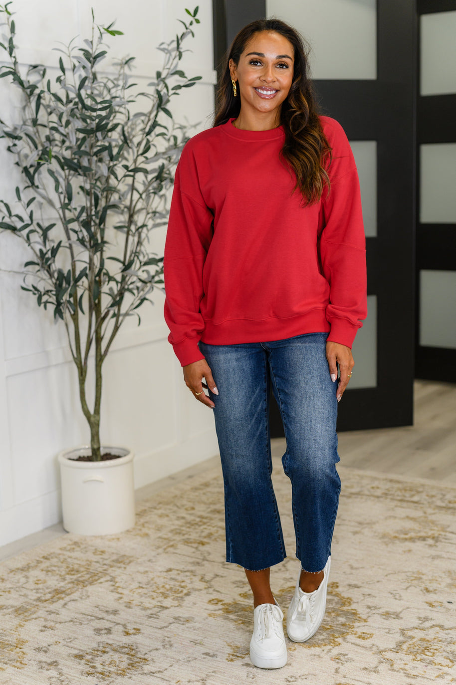 Sweet with a Side Eye Drop Shoulder Pullover in True Red-Womens-Ave Shops-[option4]-[option5]-[option6]-[option7]-[option8]-Shop-Boutique-Clothing-for-Women-Online