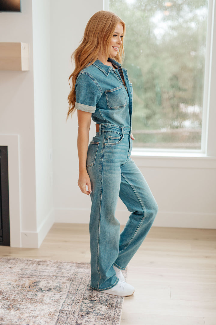 Sylvia Short Sleeve Denim Jumpsuit-Denim-Ave Shops-[option4]-[option5]-[option6]-[option7]-[option8]-Shop-Boutique-Clothing-for-Women-Online