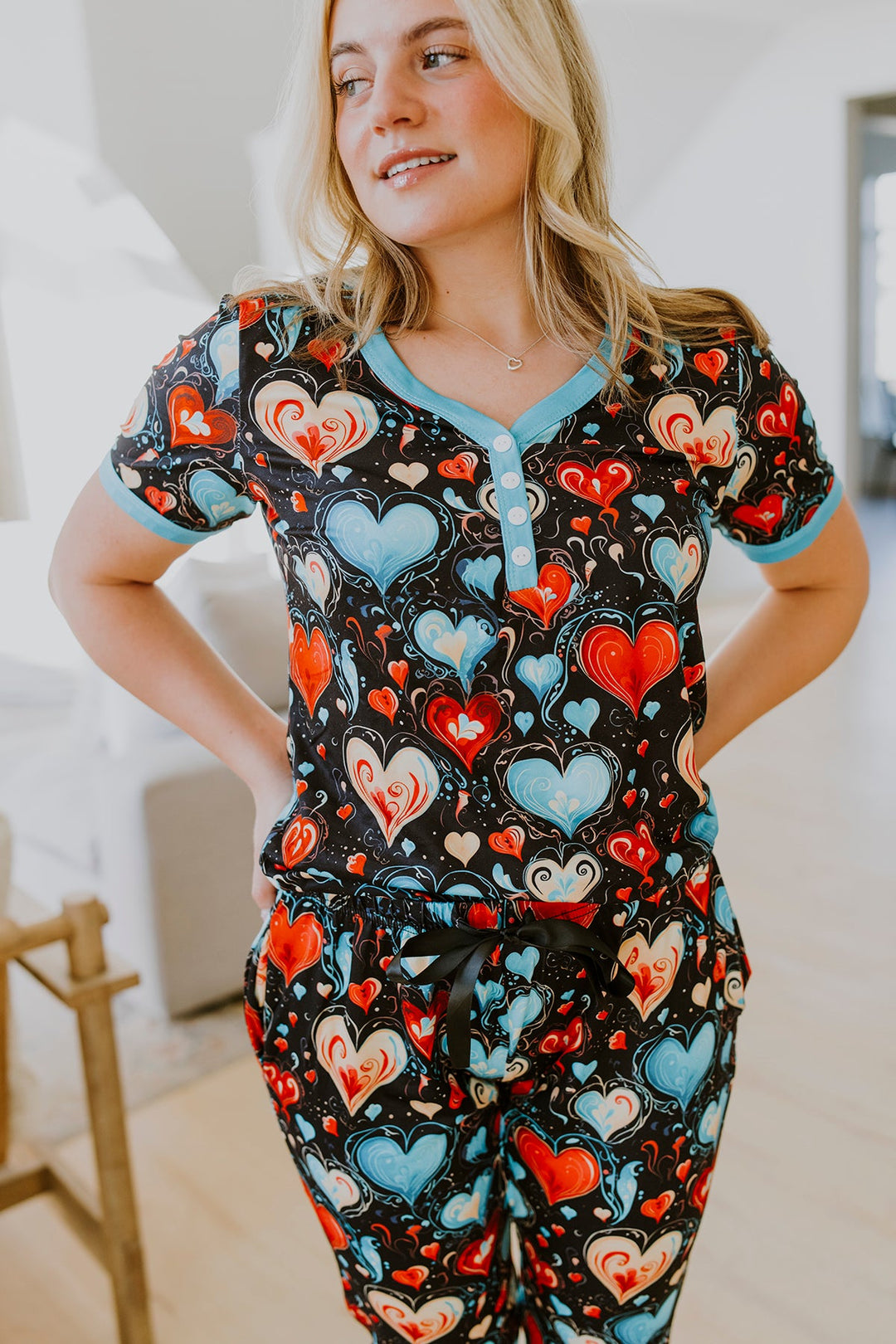 Shirley & Stone Short Sleeve Jogger Pajama Set - Teal Heart-Preorder Shirley&amp;Stone-Shirley & Stone-[option4]-[option5]-[option6]-[option7]-[option8]-Shop-Boutique-Clothing-for-Women-Online