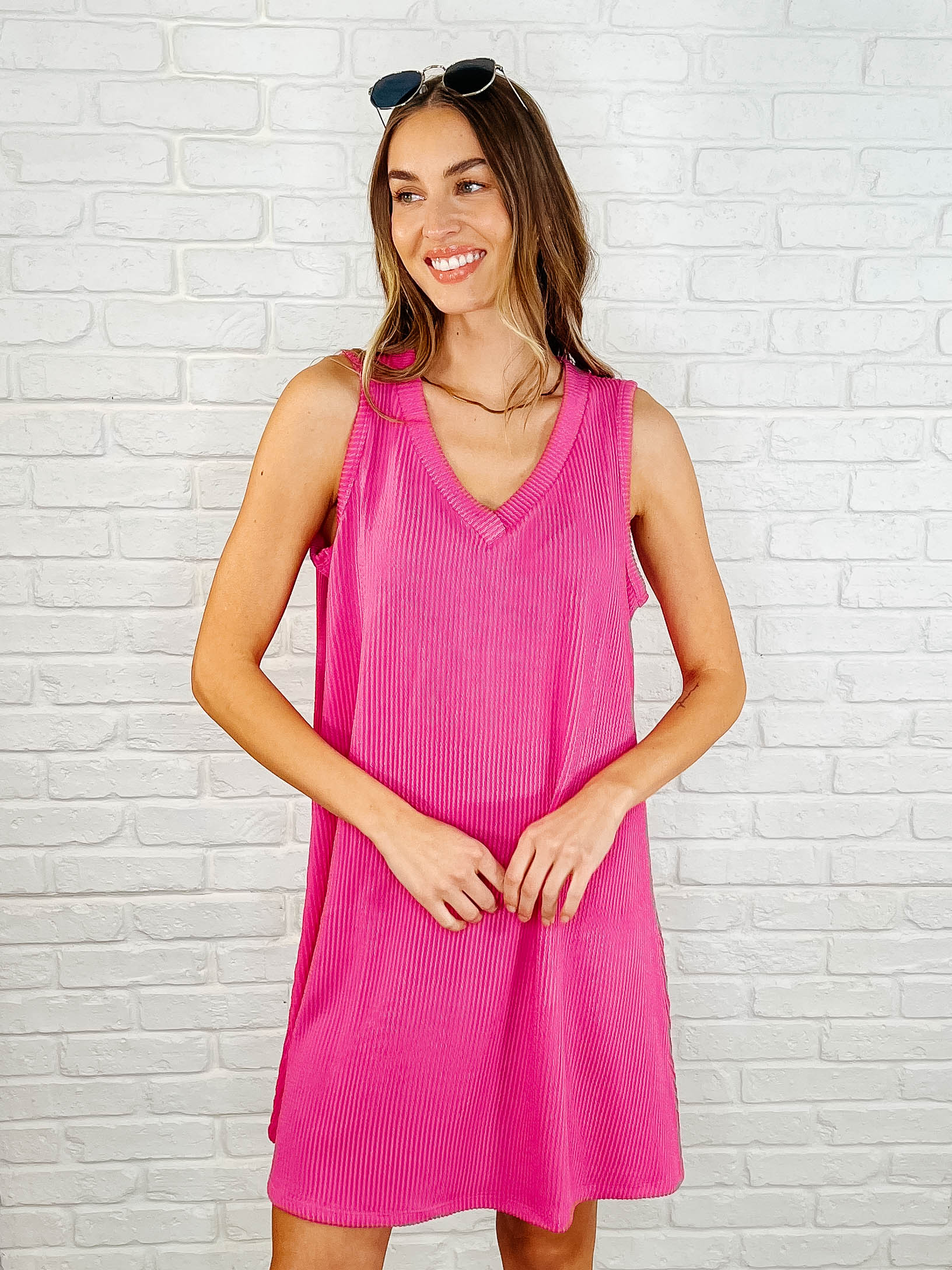 The Power I Hold V-Neck Ribbed Knit Dress in Fuchsia-Womens-Ave Shops-[option4]-[option5]-[option6]-[option7]-[option8]-Shop-Boutique-Clothing-for-Women-Online