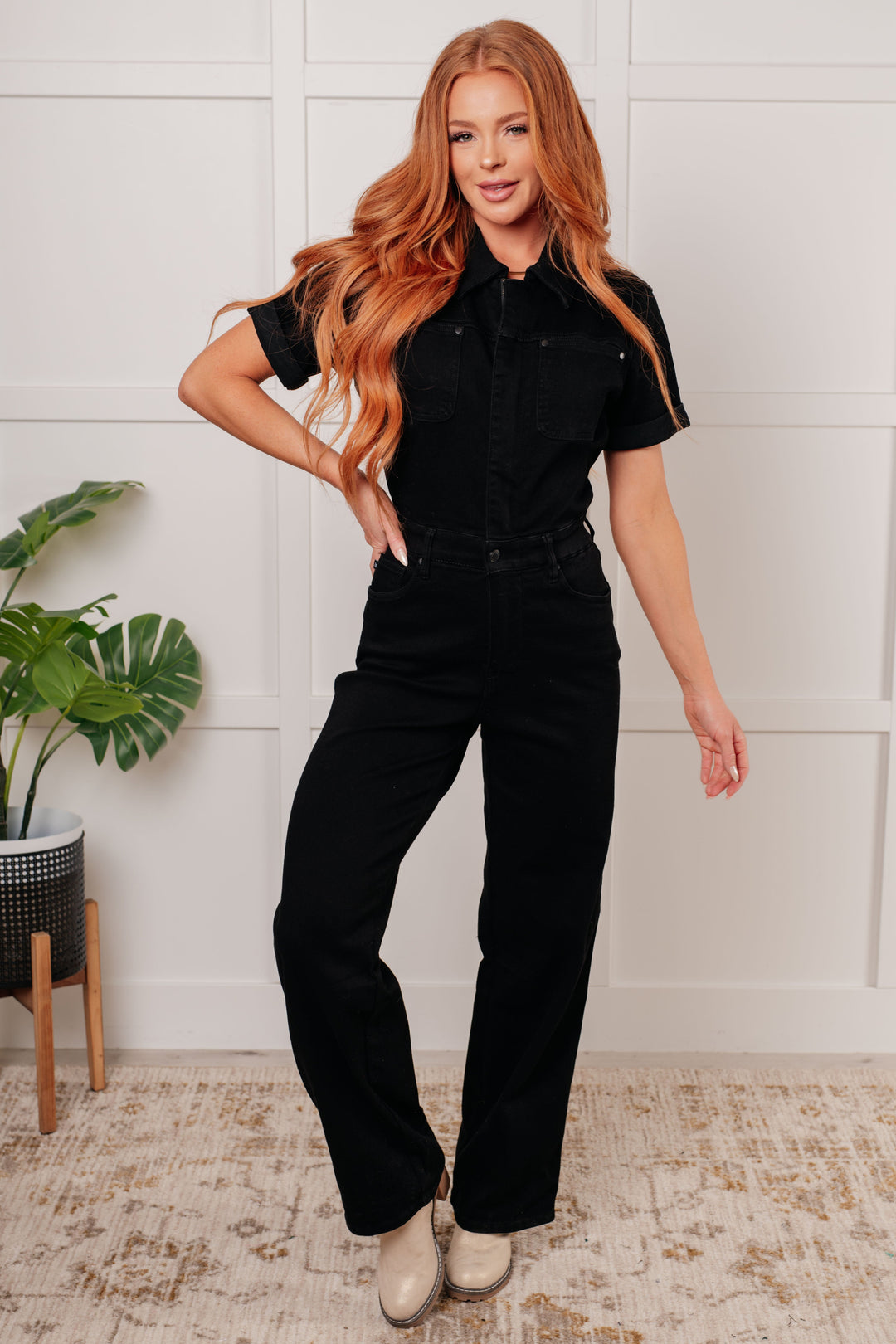 Judy Blue Tilda Short Sleeve Control Top Denim Jumpsuit-Womens-Ave Shops-[option4]-[option5]-[option6]-[option7]-[option8]-Shop-Boutique-Clothing-for-Women-Online