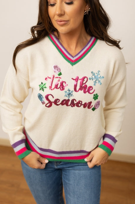 Tis the Season Sequin Cream Sweater-Womens-Ave Shops-[option4]-[option5]-[option6]-[option7]-[option8]-Shop-Boutique-Clothing-for-Women-Online