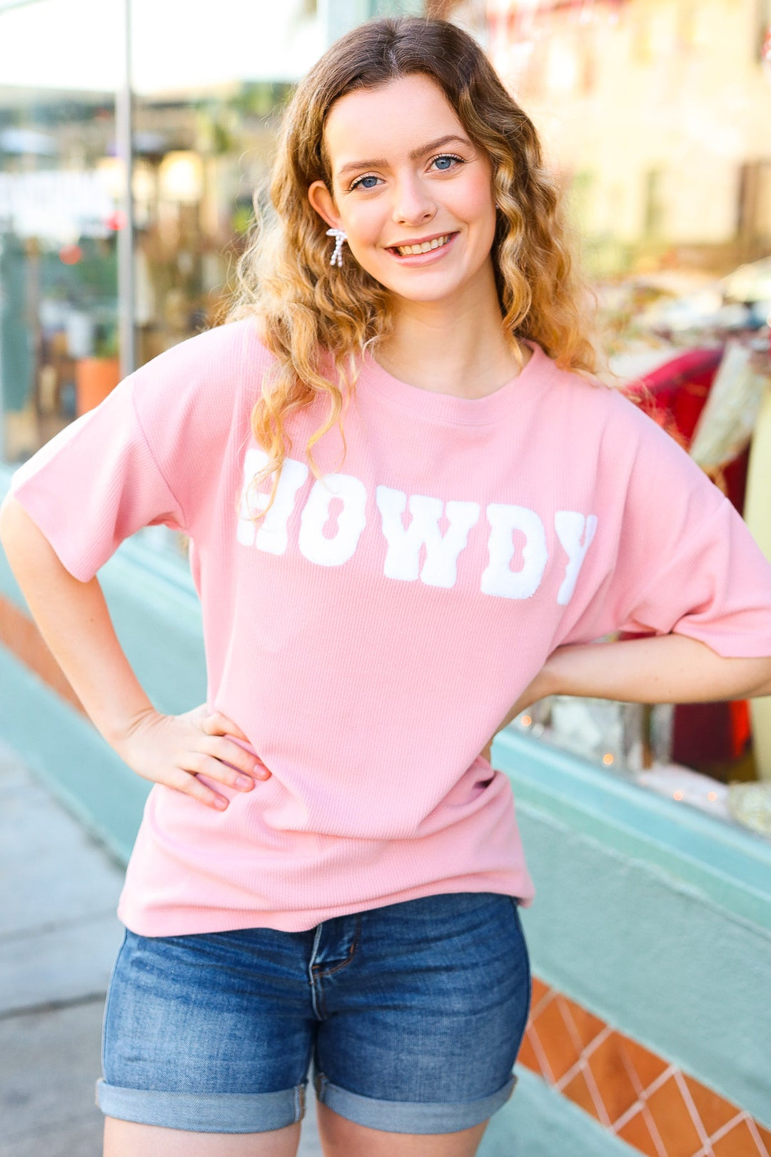 Pink Pop-Up Embroidered "HOWDY" Ribbed Top-Haptics-[option4]-[option5]-[option6]-[option7]-[option8]-Shop-Boutique-Clothing-for-Women-Online