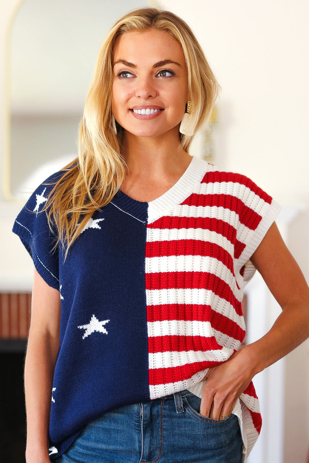 Stars & Stripes Americana V Neck Dolman Sweater Top-Haptics-[option4]-[option5]-[option6]-[option7]-[option8]-Shop-Boutique-Clothing-for-Women-Online