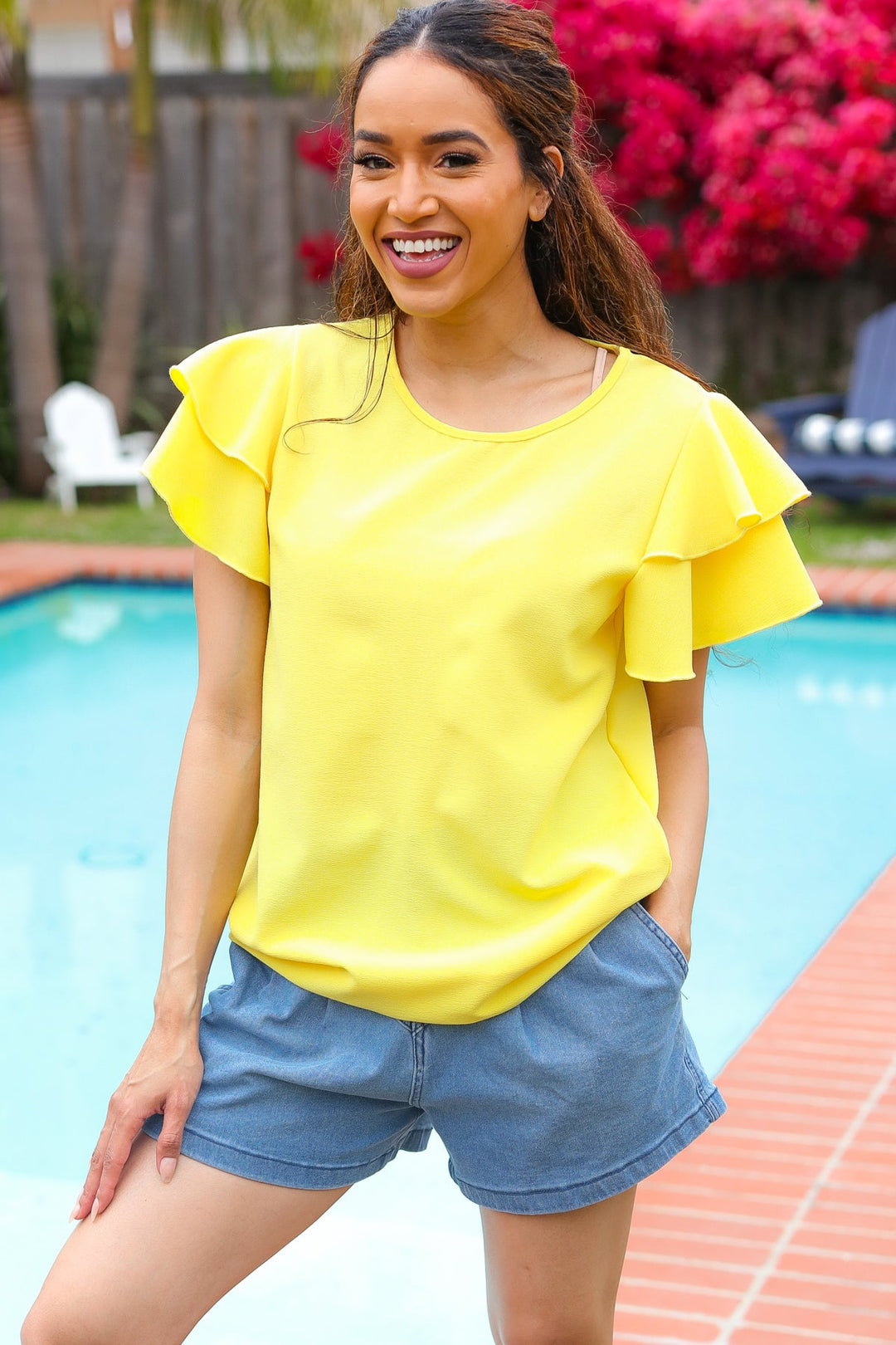 Lovely In Yellow Tiered Double Ruffle Sleeve Woven Top-Haptics-[option4]-[option5]-[option6]-[option7]-[option8]-Shop-Boutique-Clothing-for-Women-Online