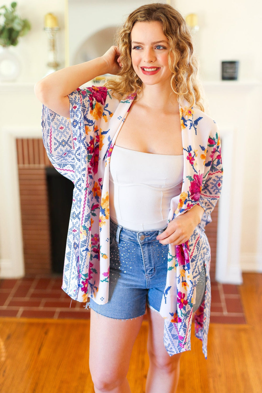 In Your Dreams Ivory Floral Border Print Open Kimono-Haptics-[option4]-[option5]-[option6]-[option7]-[option8]-Shop-Boutique-Clothing-for-Women-Online