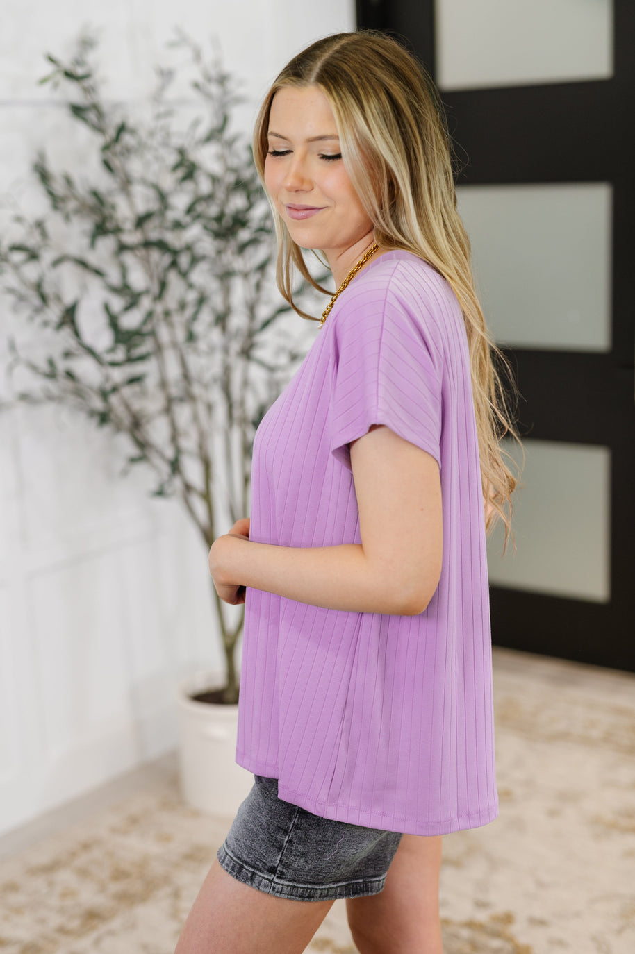 Top Shelf Basic V-Neck Ribbed Tee in Lavender-Womens-Ave Shops-[option4]-[option5]-[option6]-[option7]-[option8]-Shop-Boutique-Clothing-for-Women-Online