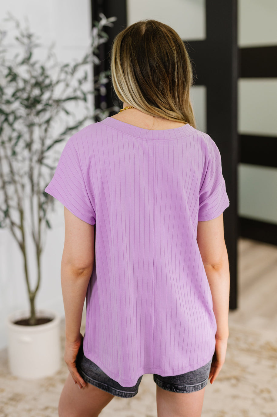 Top Shelf Basic V-Neck Ribbed Tee in Lavender-Womens-Ave Shops-[option4]-[option5]-[option6]-[option7]-[option8]-Shop-Boutique-Clothing-for-Women-Online