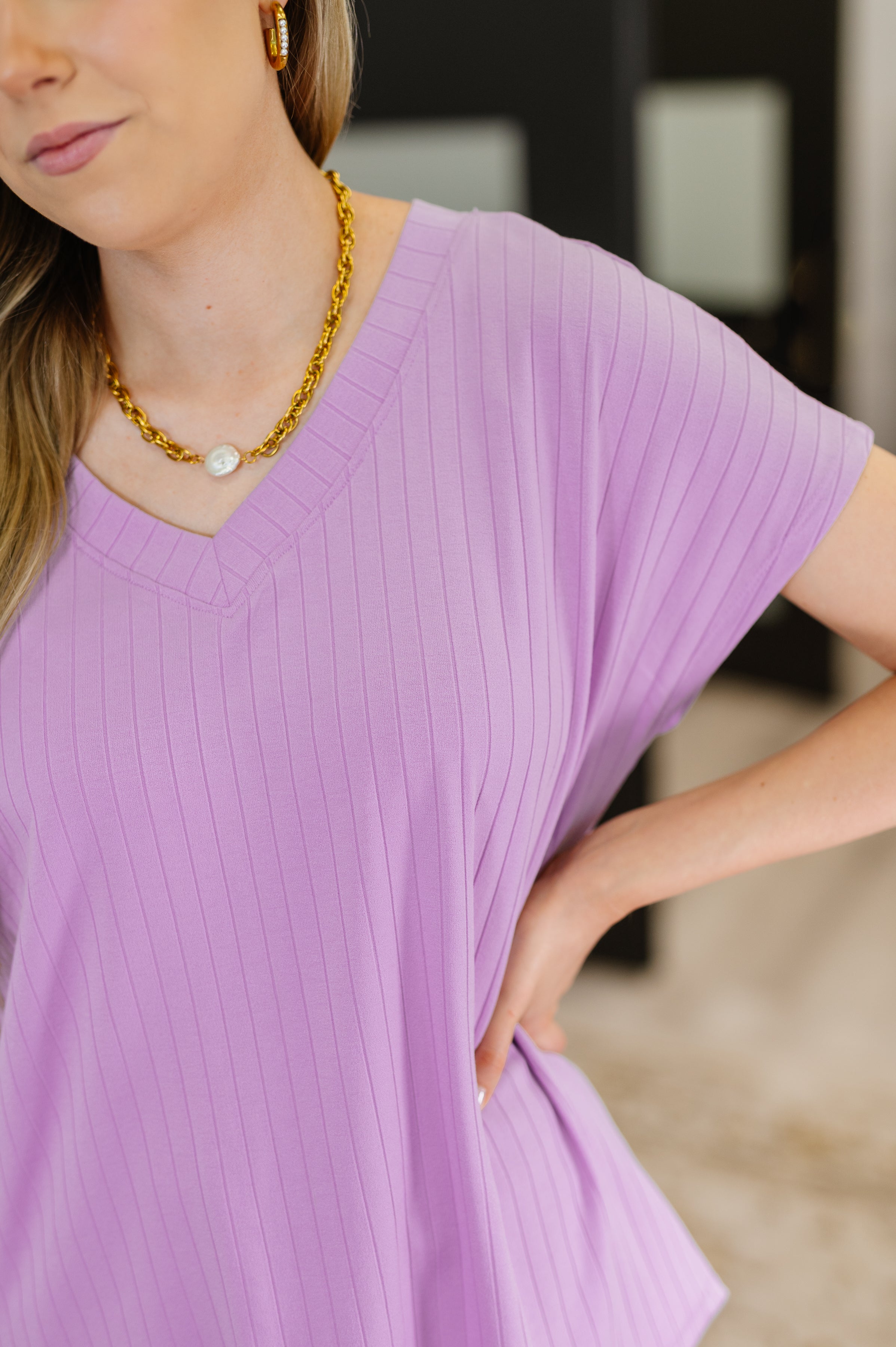 Top Shelf Basic V-Neck Ribbed Tee in Lavender-Womens-Ave Shops-[option4]-[option5]-[option6]-[option7]-[option8]-Shop-Boutique-Clothing-for-Women-Online